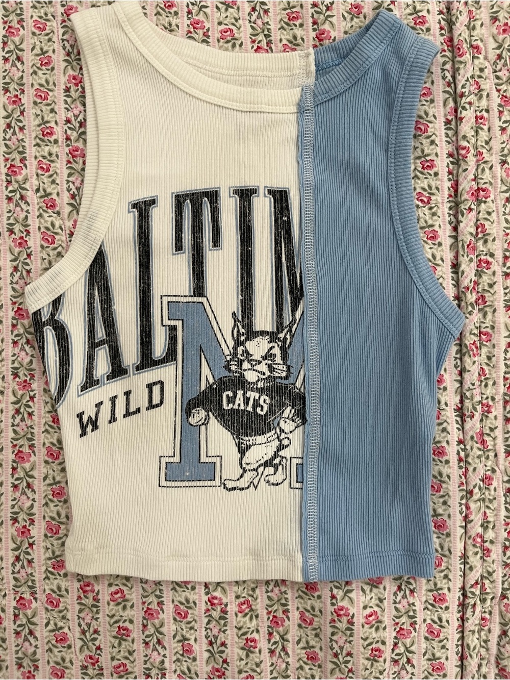 Hollister Two-Tone Ribbed Crop Tank - White & Light Blue